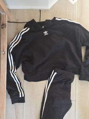 adidas Black Hoodie and Joggers Set with White Stripes
